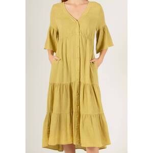 NEW BEFORE YOU COLLECTION mineral wash button up midi dress in tea leaf